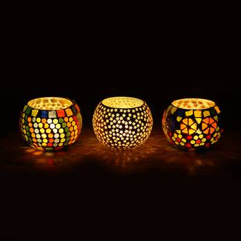 Set of 3 Mosiac Glass Decorative Tea Light Holder 2