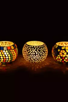Set of 3 Mosiac Glass Decorative Tea Light Holder