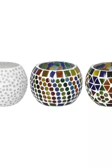 Set of 3 Mosiac Glass Decorative Tea Light Holder