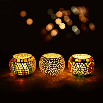Set of 3 Mosiac Glass Decorative Tea Light Holder/Diya 1