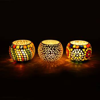 Set of 3 Mosiac Glass Decorative Tea Light Holder/Diya 2