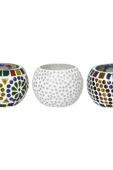 Set of 3 Mosiac Glass Decorative Tea Light Holder/Diya