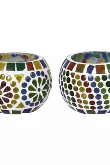 Set of 2 Mosiac Glass Decorative Tea Light Holder/Diya