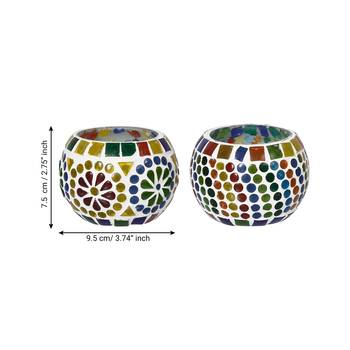 Set of 2 Mosiac Glass Decorative Tea Light Holder/Diya 4