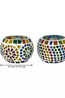 Set of 2 Mosiac Glass Decorative Tea Light Holder/Diya