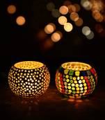 Set of 2 Mosiac Glass Decorative Tea Light Holder/Diya