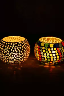 Set of 2 Mosiac Glass Decorative Tea Light Holder/Diya