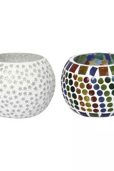 Set of 2 Mosiac Glass Decorative Tea Light Holder/Diya