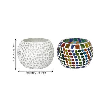 Set of 2 Mosiac Glass Decorative Tea Light Holder/Diya 4