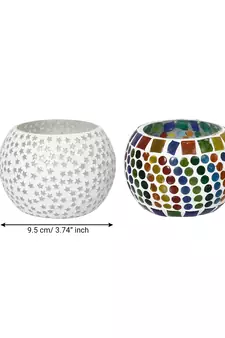 Set of 2 Mosiac Glass Decorative Tea Light Holder/Diya