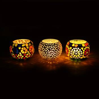 Set of 3 Mosiac Glass Decorative Tea Light Holder/Diya 2