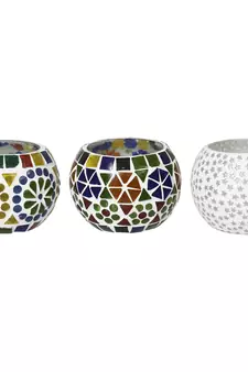 Set of 3 Mosiac Glass Decorative Tea Light Holder/Diya