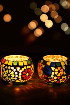 Set of 2 Mosiac Glass Decorative Tea Light Holder/Diya