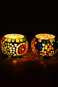 Set of 2 Mosiac Glass Decorative Tea Light Holder/Diya