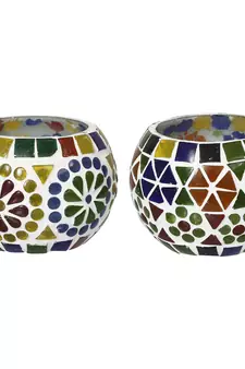 Set of 2 Mosiac Glass Decorative Tea Light Holder/Diya