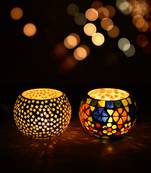 Set of 2 Mosiac Glass Decorative Tea Light Holder/Diya