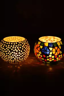 Set of 2 Mosiac Glass Decorative Tea Light Holder/Diya