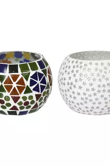 Set of 2 Mosiac Glass Decorative Tea Light Holder/Diya