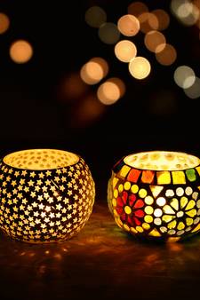 Set of 2 Mosiac Glass Decorative Tea Light Holder/Diya