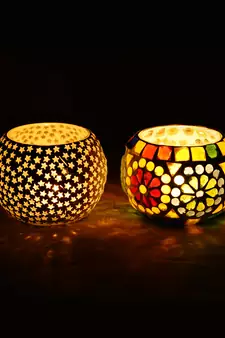 Set of 2 Mosiac Glass Decorative Tea Light Holder/Diya