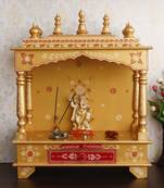 Yellow Mango Wood multicolor Pooja Temple/Mandir with Storage Option