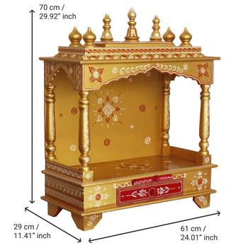 Yellow Mango Wood multicolor Pooja Temple/Mandir with Storage Option 4