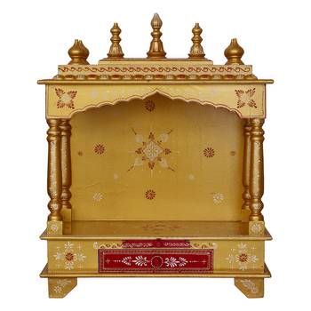 Yellow Mango Wood multicolor Pooja Temple/Mandir with Storage Option 5