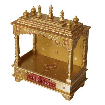 Yellow Mango Wood multicolor Pooja Temple/Mandir with Storage Option 6