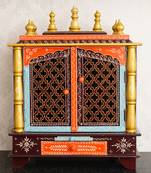 Multicolor Mango Wood multicolor Pooja Temple/Mandir with Door and Storage Option