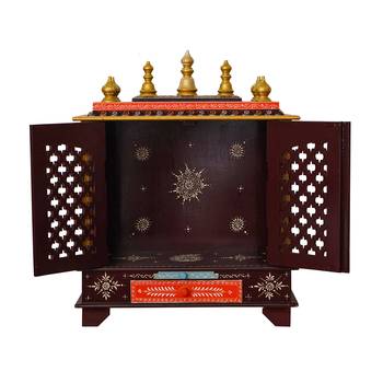Multicolor Mango Wood multicolor Pooja Temple/Mandir with Door and Storage Option 5