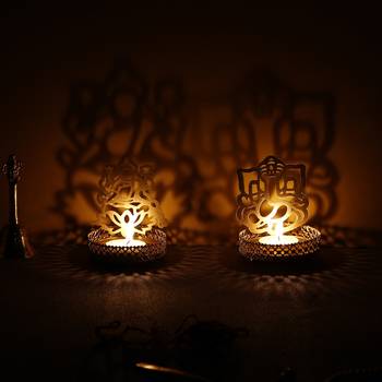 Lord Ganesha and Laxmi Shadow Tea Light Holder 1