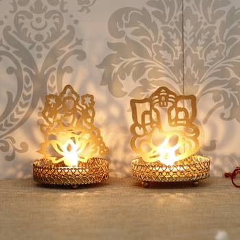Lord Ganesha and Laxmi Shadow Tea Light Holder 2