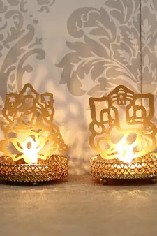 Lord Ganesha and Laxmi Shadow Tea Light Holder