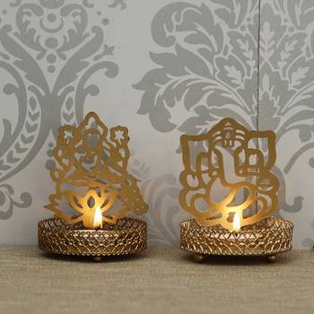Lord Ganesha and Laxmi Shadow Tea Light Holder 3