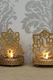 Lord Ganesha and Laxmi Shadow Tea Light Holder