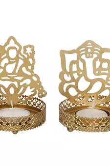 Lord Ganesha and Laxmi Shadow Tea Light Holder