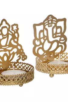 Lord Ganesha and Laxmi Shadow Tea Light Holder