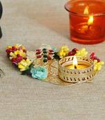 Decorative Handcrafted Yellow and Red Floral Leaf Shape Tea Light Holder