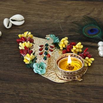 Decorative Handcrafted Yellow and Red Floral Leaf Shape Tea Light Holder 2