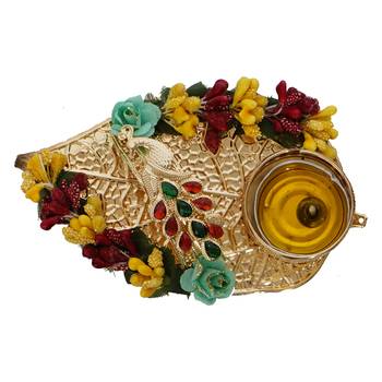 Decorative Handcrafted Yellow and Red Floral Leaf Shape Tea Light Holder 3