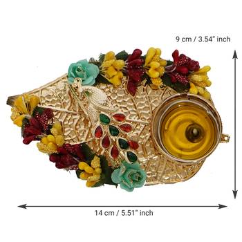 Decorative Handcrafted Yellow and Red Floral Leaf Shape Tea Light Holder 4