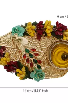 Decorative Handcrafted Yellow and Red Floral Leaf Shape Tea Light Holder