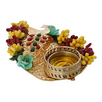 Decorative Handcrafted Yellow and Red Floral Leaf Shape Tea Light Holder 5