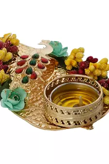 Decorative Handcrafted Yellow and Red Floral Leaf Shape Tea Light Holder