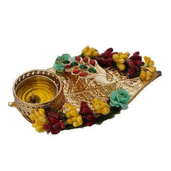 Decorative Handcrafted Yellow and Red Floral Leaf Shape Tea Light Holder 6