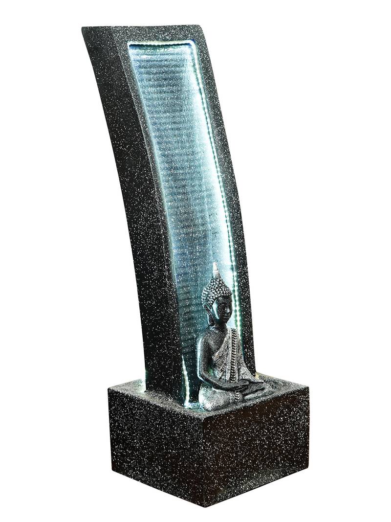 eCraftIndia Black Meditating Buddha Water Fountain with LED Light