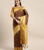Brown Color Banarasi Silk Wedding Saree With Blouse Piece