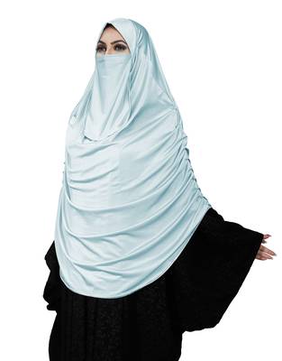 Women Satin Lycra Plain Long Chaderi Abaya Hijab With Naqab & Frills Style 1