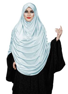 Women Satin Lycra Plain Long Chaderi Abaya Hijab With Naqab & Frills Style 2