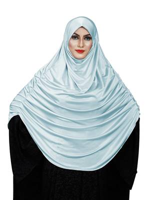 Women Satin Lycra Plain Long Chaderi Abaya Hijab With Naqab & Frills Style 3